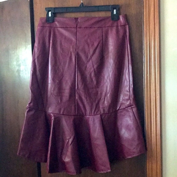 Burgundy red/brwn hi-low midi lined faux leather ruffled skirt STMT STATEMENT sm - Picture 7 of 8